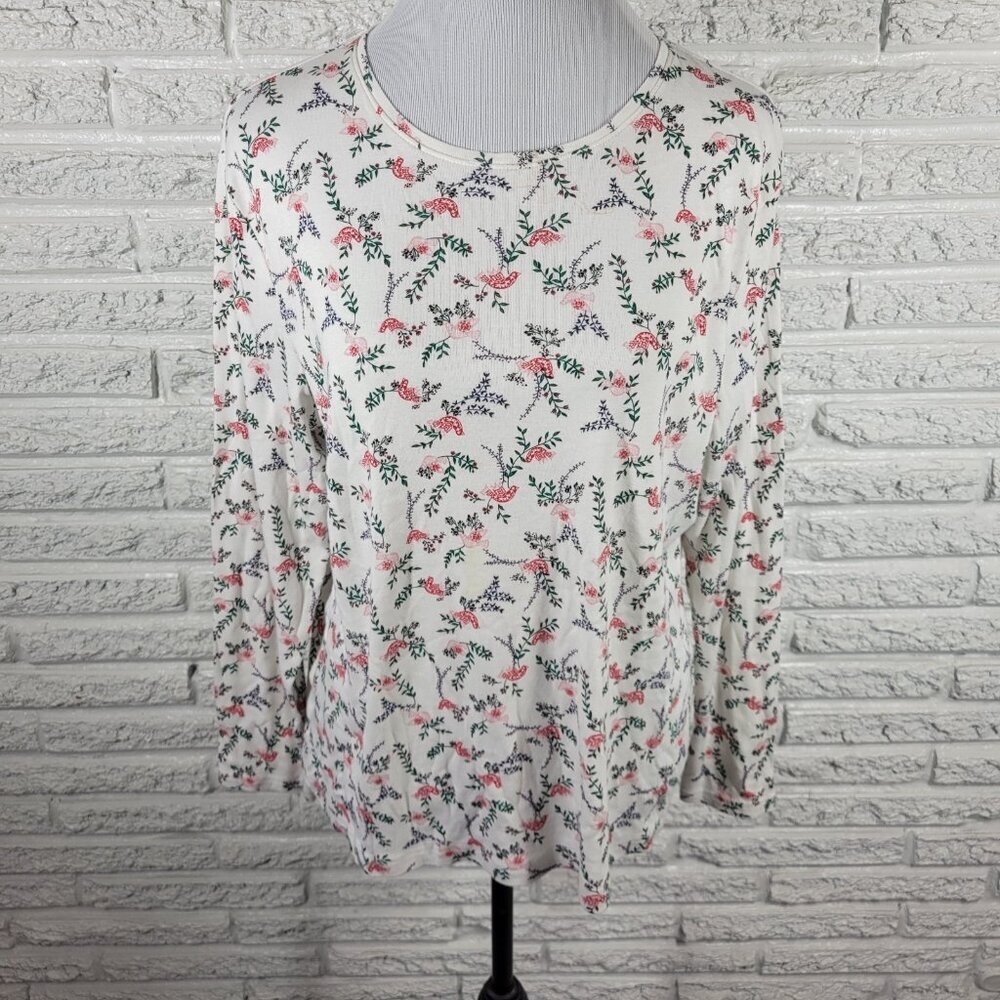 Croft & Barrow Womens XL Long Sleeve Cotton T-Shirt Red Birds Crew Neck C15E - Picture 1 of 9